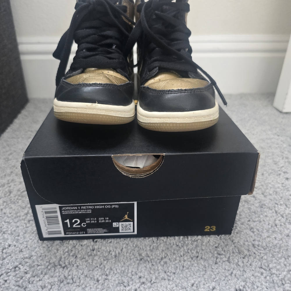Jordan 1 Retro High OG Black Metallic Gold Toddlee 12c